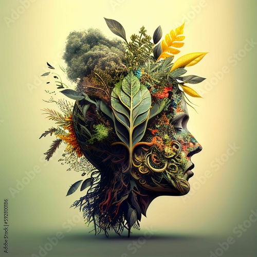 cabeça de natureza, ilustração, criado por Inteligência artificial. photo
