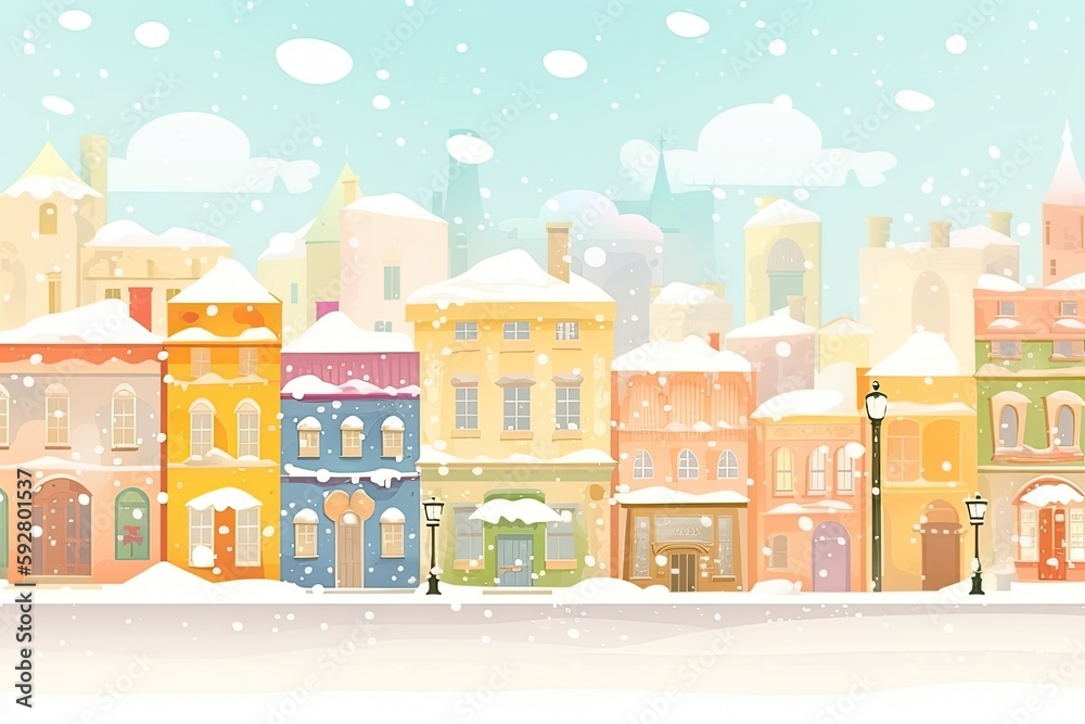 snowy cityscape during winter season. Generative AI snowy cityscape during winter season. Generative AI