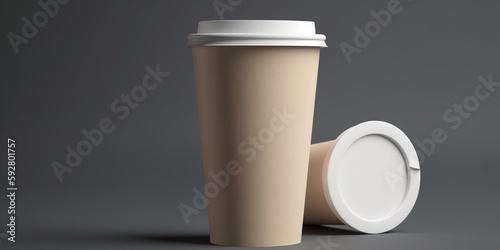 Coffee paper cup mockup. Recyclable kraft paper cup. Generative AI. Coffee. Copy space for text and logo