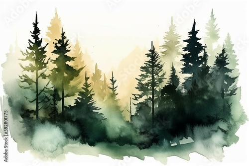 Forest silhouette background. AI generative
