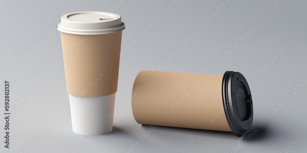 Coffee paper cup mockup. Recyclable kraft paper cup. Generative AI. Coffee. Copy space for text and logo Coffee paper cup mockup. Recyclable kraft paper cup. Generative AI. Coffee. Copy space for text and logo