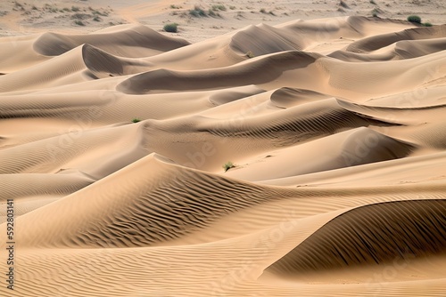 series of sand dunes in different shapes and sizes, with windblown patterns, created with generative ai photo