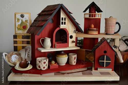 kitchenthemed birdhouse with matching accessories, created with generative ai photo