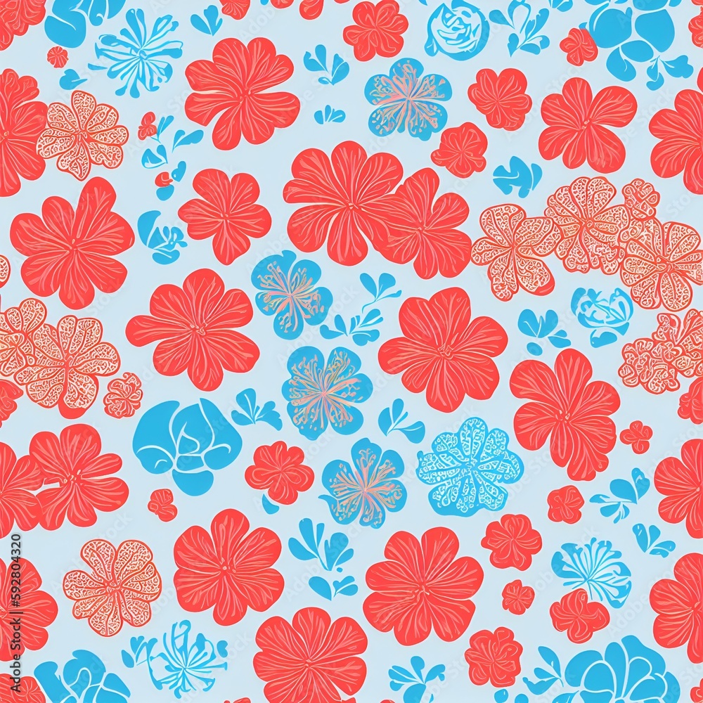 seamless floral pattern red & blue made with Leonardo.ai