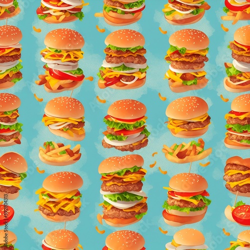 seamless background pattern with burger & fries made by Leonardo.ai