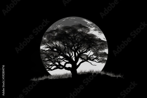 majestic tree under the moonlight. Generative AI © 2rogan