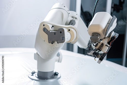 custom robotic end-effector equipped with specialized tool to perform delicate surgical procedure, created with generative ai