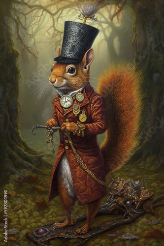 Steampunk Squirrel. AI generated Illustration.