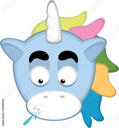 vector illustration face of a cartoon unicorn spitting