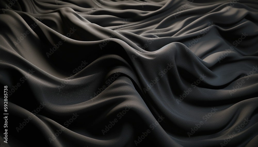 Spectacular photograph of bright black fabric that simulates sand dunes, detailed in fabric texture, Generative IA