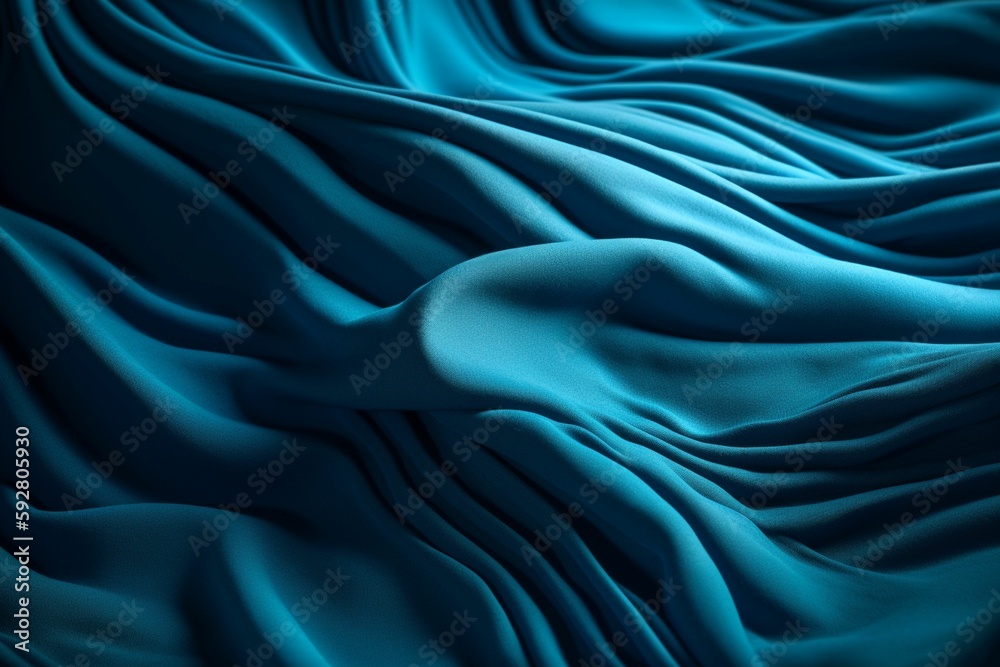 Fototapeta premium Spectacular photograph of bright blue fabric that simulates sand dunes, detailed in fabric texture, Generative IA