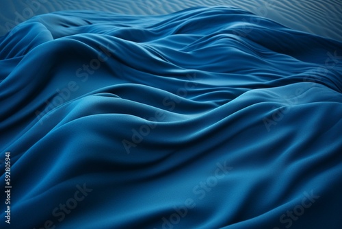 Spectacular photograph of bright blue fabric that simulates sand dunes, detailed in fabric texture, Generative IA