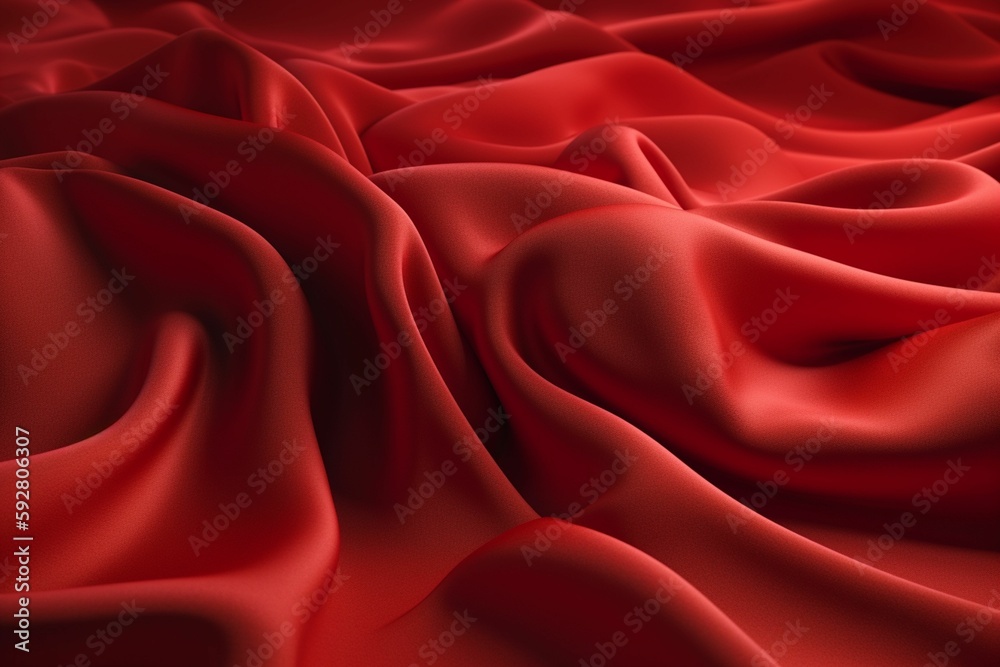 Spectacular photograph of bright red fabric that simulates sand dunes, detailed in fabric texture, Generative IA