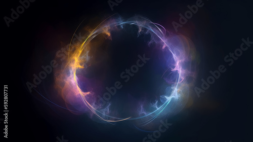 Neon circle clouds with stars and moon, style of abstract colorist, misty atmosphere, color splash. Generative Ai.

