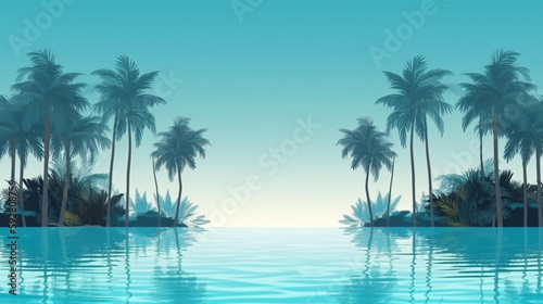 Palm tree summer blue water pool background tropical banner Generative AI © Jawed Gfx