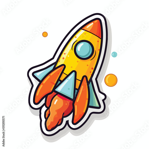 rocket sticker cartoon vector illustration isolated