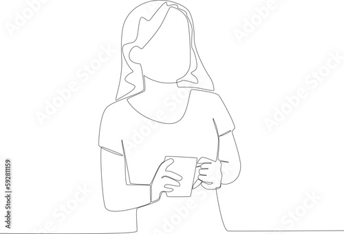 A woman had breakfast with a glass of milk. Breakfast one-line drawing