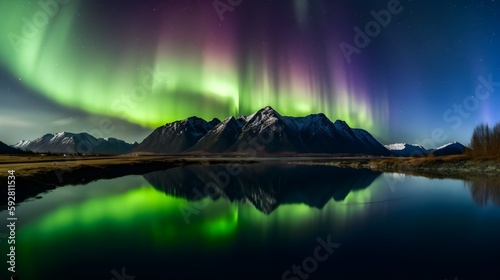 Northern Lights over moutnains