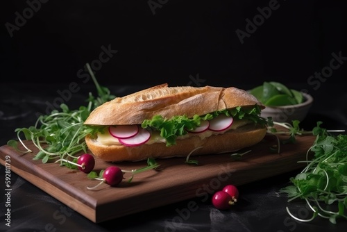 sandwish with salad and radish in sandwich, created with generative ai photo