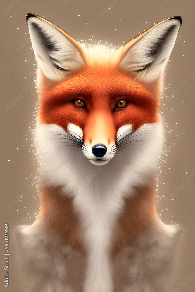 Obraz premium portrait of a red fox in winter on a light background, snow on wool, generative ai