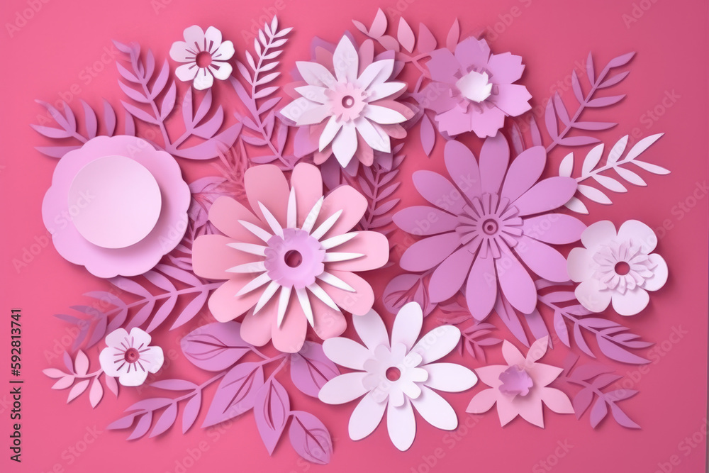 Pink and white paper cut flowers as card stock