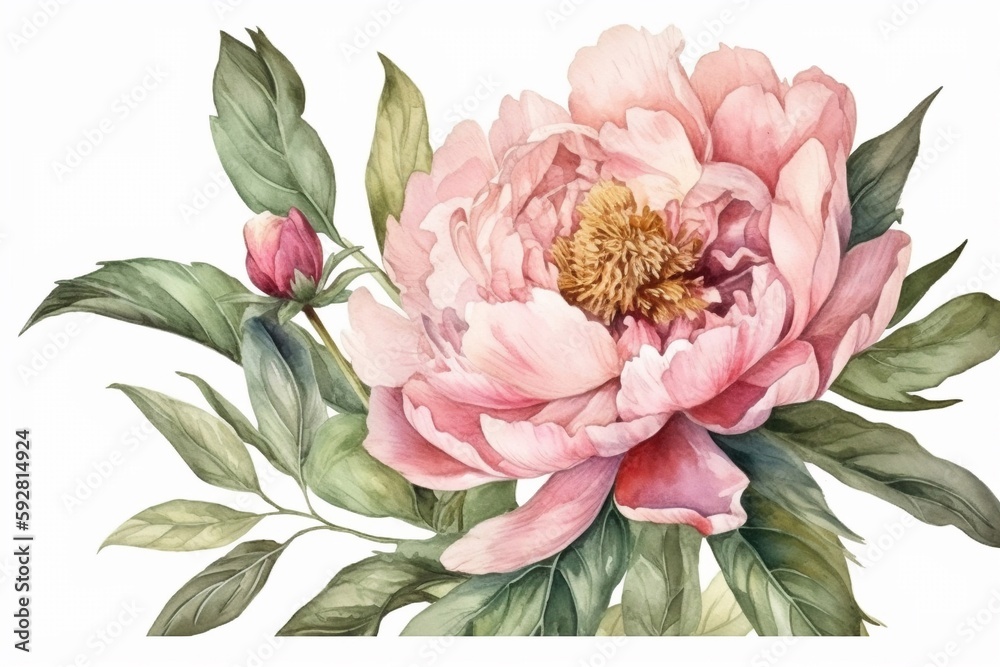 peony flower watercolor isolated on white