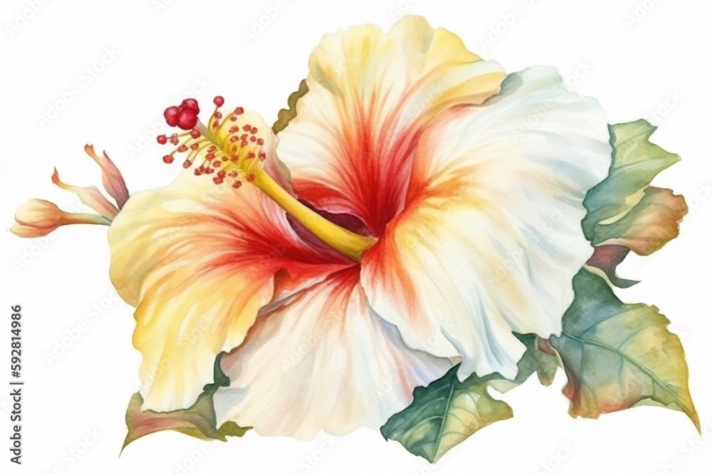 hawaiian flower watercolor isolated on white