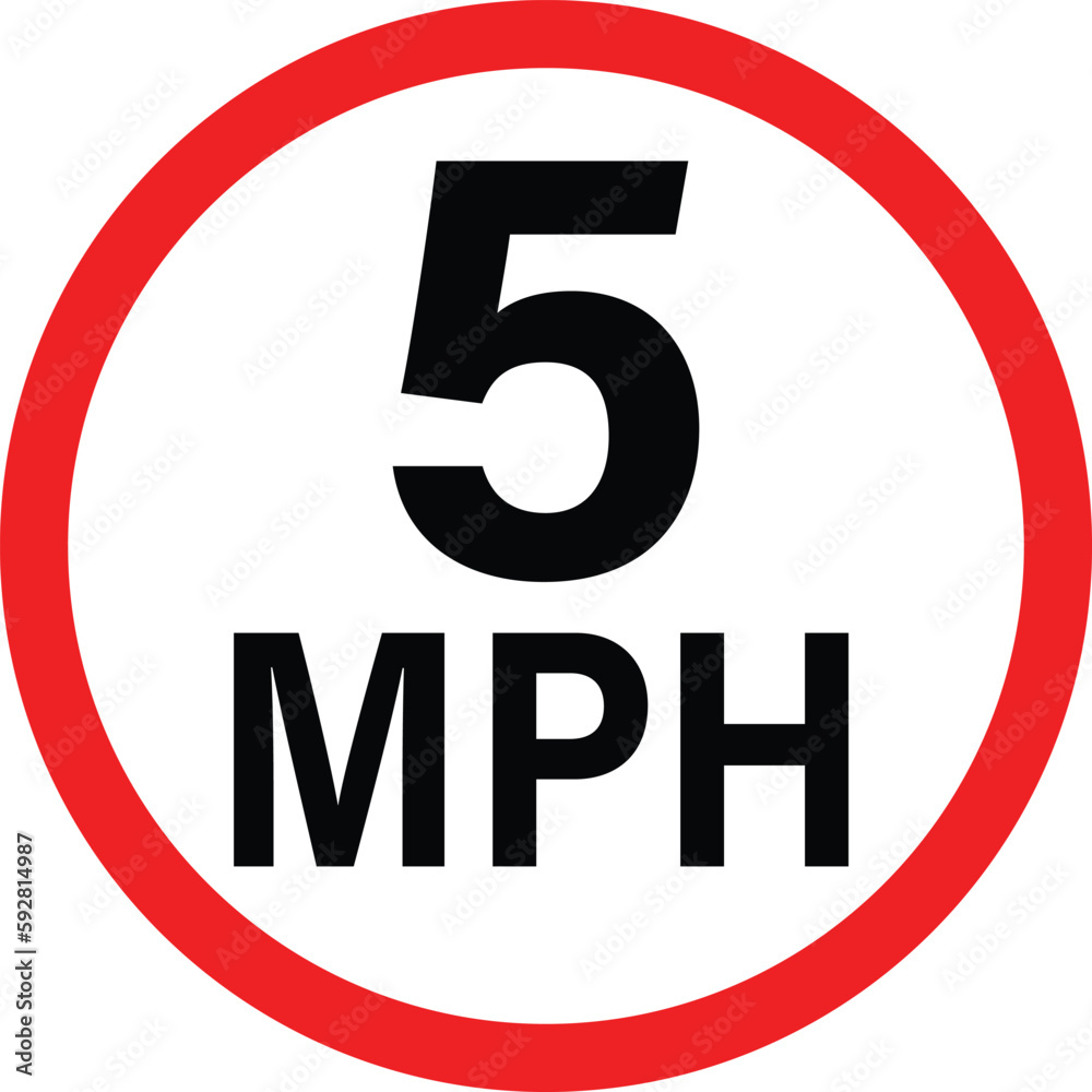 5 mph vehicle speed limit sign. 5MPH road traffic sign slow drive. flat style. - obrazy, fototapety, plakaty 