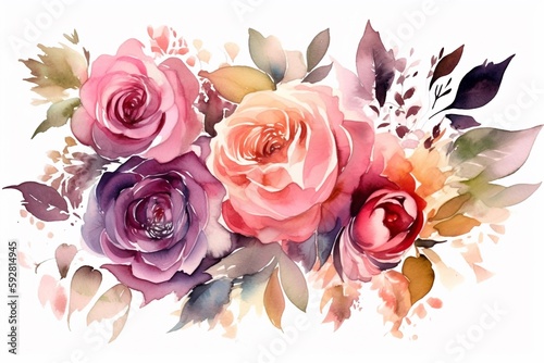 roses flowers watercolor isolated on white AI Generative