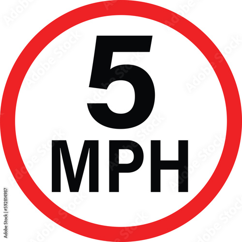 5 mph vehicle speed limit sign. 5MPH road traffic sign slow drive. flat style. photo