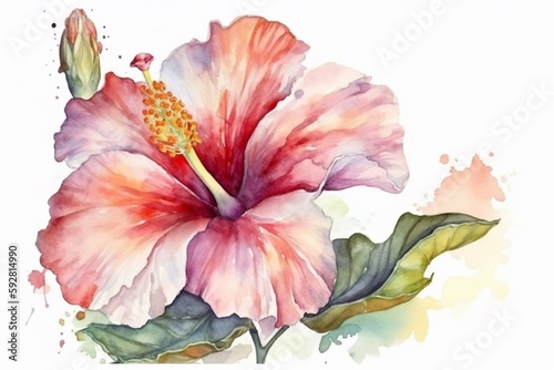 hawaiian flower watercolor isolated on white