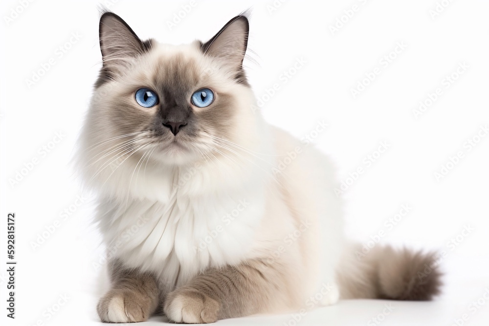 ragdoll cat with blue eyes isolated on white