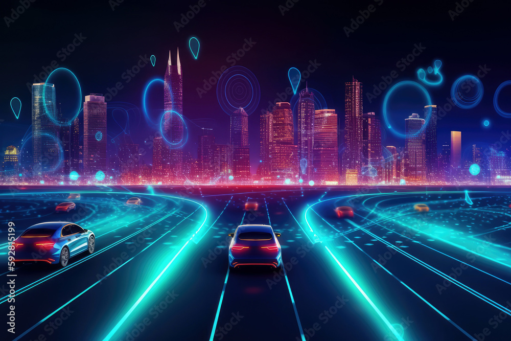 Visualization of autonomous vehicles in a futuristic city - Generative ...