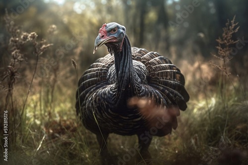 a turkey is in the forest grass