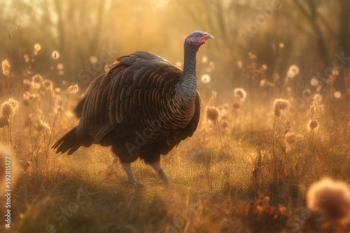 a turkey is in the forest grass