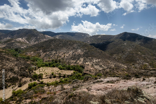 View of the semi-desert mountains from high up in Mexico.