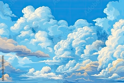 cloudy sky with a mix of cumulus and stratus clouds. Generative AI