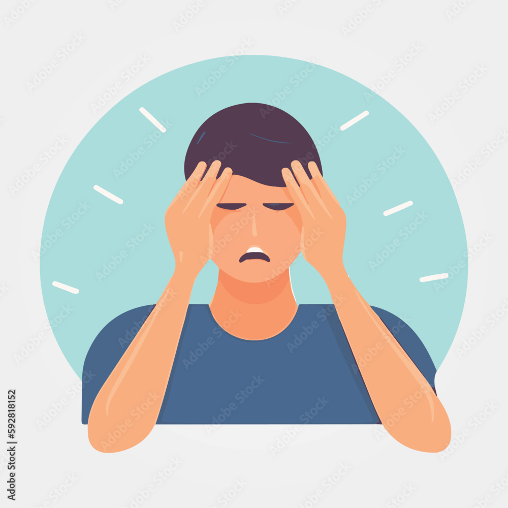 vector illustration, man with headache with hands on head vector illustration, man with headache with hands on head