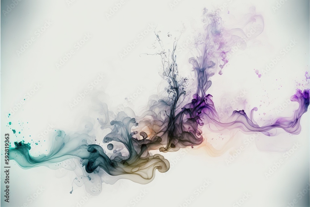 Contemporary abstract colorful smoke ink in the shape of trees in mystical design. Flowing cloud os smog in watercolor or acrylic painting. Superb Generative AI - obrazy, fototapety, plakaty 
