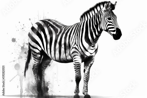 monochrome striped animal standing in the savannah. Generative AI