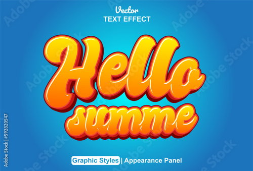 hello text effect with orange graphic style and editable.