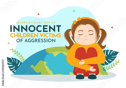 International Day of Innocent Children Victims of Aggression Vector Illustration with Kids Sad Pensive and Cries in Flat Cartoon Hand Drawn Templates