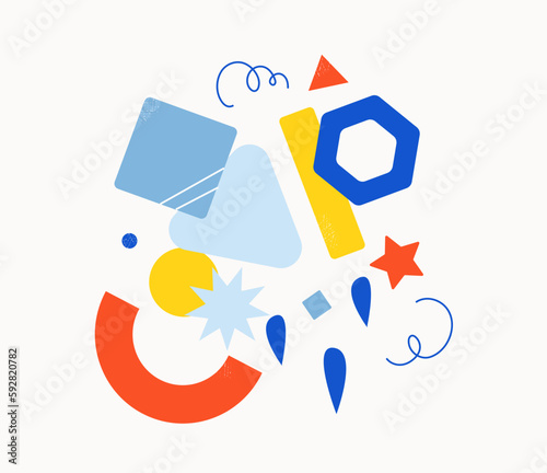 Geometric objects set. Contemporary modern trendy creativity and art. Different colorful shapes, round, square and star. Template, layout and mock up. Cartoon flat vector illustration