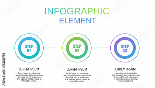 gradient gradation vector infographic template. Business process with 3 steps options, circles mode. isolated white background suitable be used for businees, workflow diagrams, annual reports, present