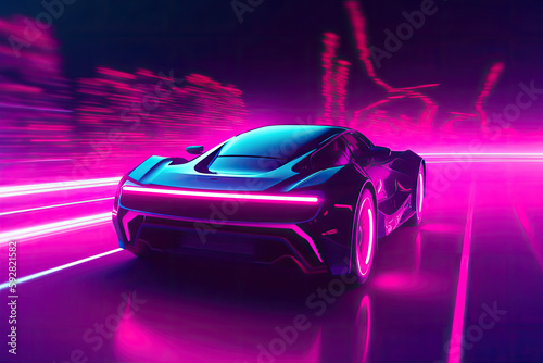 Synthwave style car with neon - made with generative ai © Chris