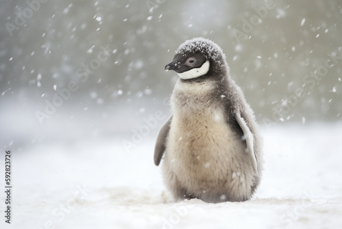 little penguin stood in the snowfall