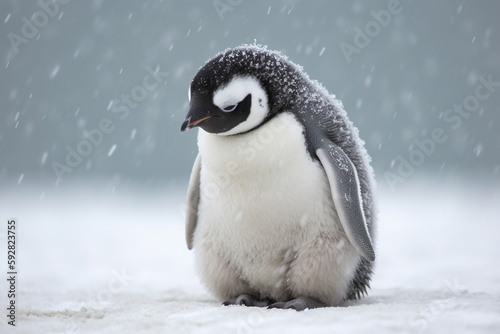 little penguin stood in the snowfall © imur