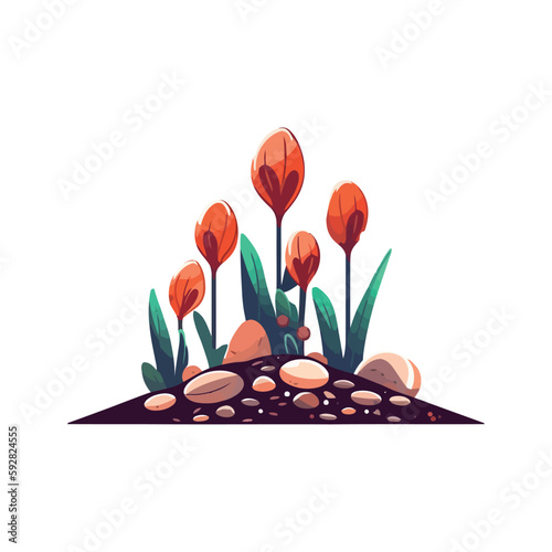 Springtime meadow blossoms with colorful tulips