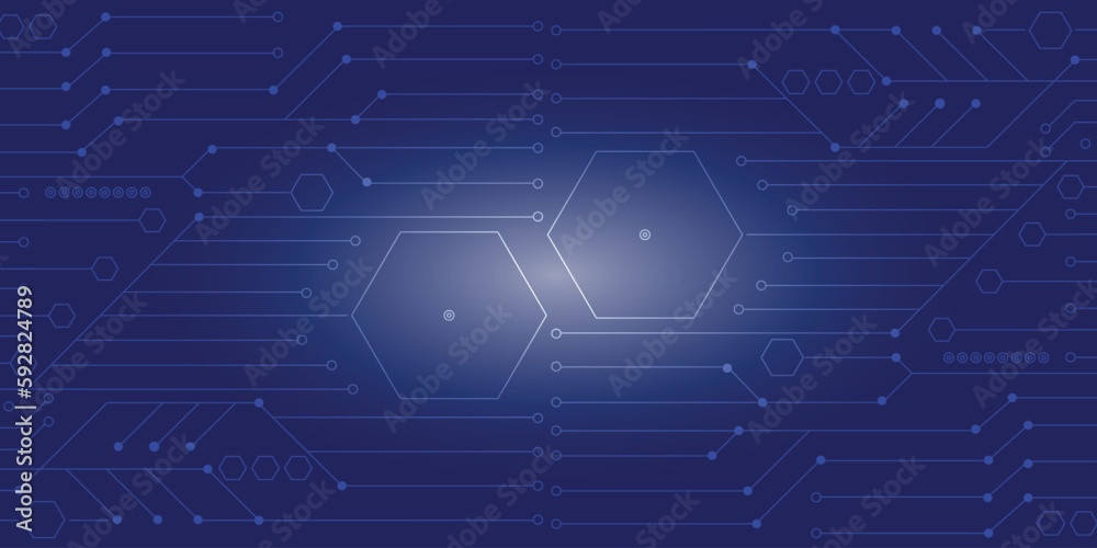 technology modern future background illustration Dark blue background with white dotted lines and lines. hexagon, circle and point glow