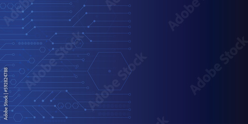 technology modern future background illustration Dark blue background with white dotted lines and lines. hexagon, circle and point glow